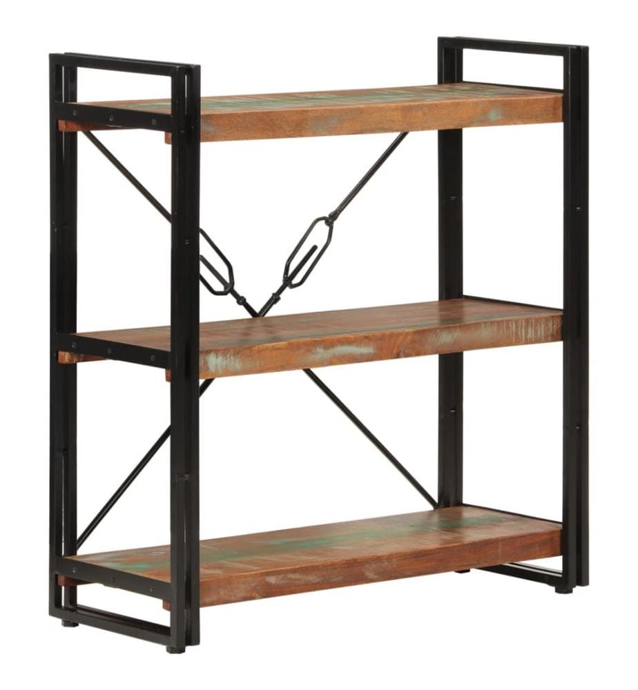 Bücherregal 3 Fächer 77x30x80cm Recyceltes Massivholz und Eisen