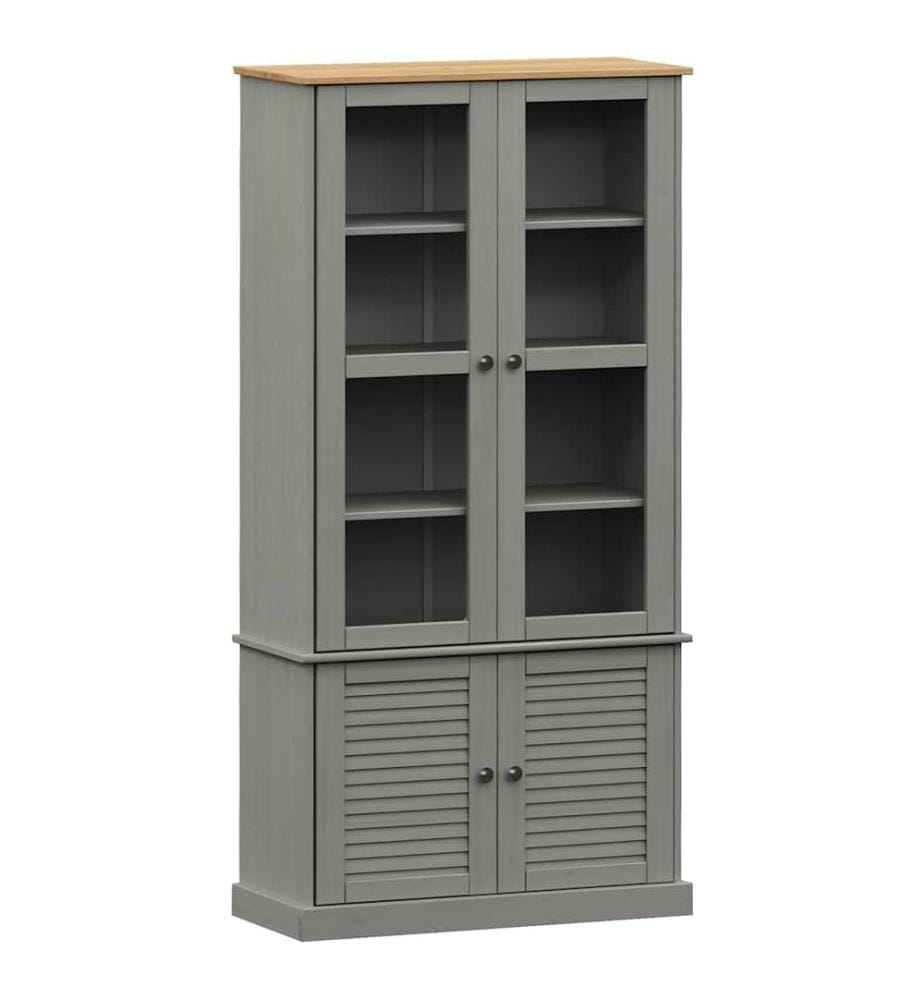 Vitrine VIGO Grau 85x35x170 cm Massivholz Kiefer