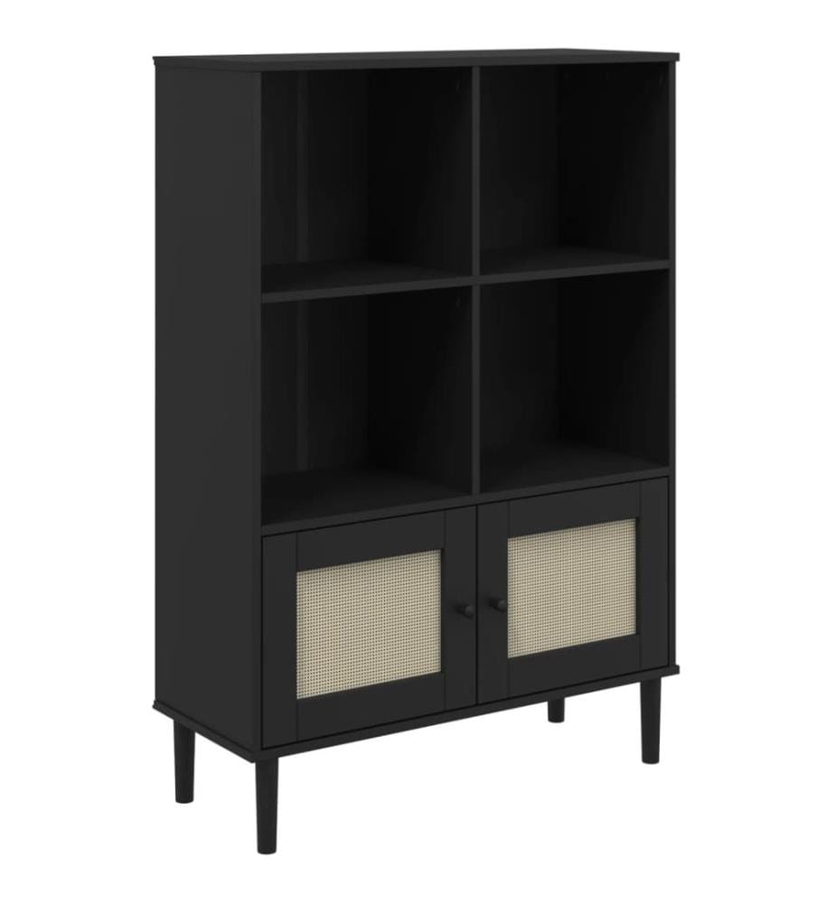 Bücherschrank SENJA Rattan-Look Schwarz 90x35x130cm Kiefernholz