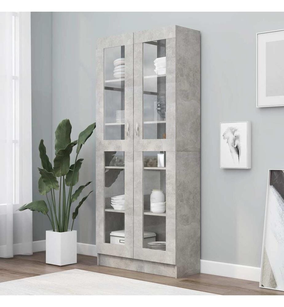 Armoire à vitrine Gris béton 82,5x30,5x185,5 cm Bois ingénierie