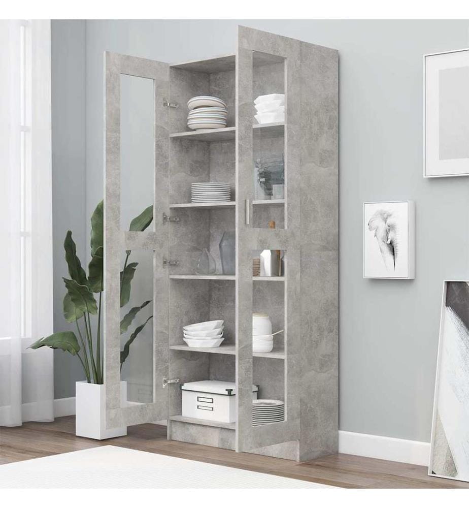 Armoire à vitrine Gris béton 82,5x30,5x185,5 cm Bois ingénierie