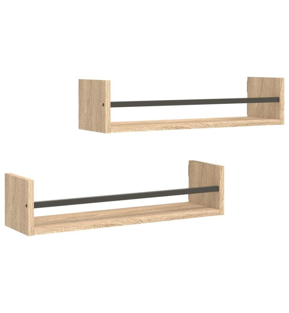 Wandregale mit Stangen 2 Stk. Sonoma-Eiche 60x16x14 cm
