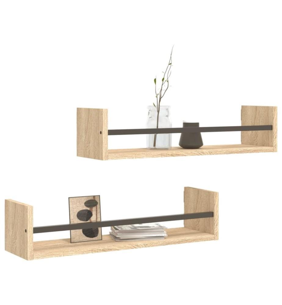 Wandregale mit Stangen 2 Stk. Sonoma-Eiche 60x16x14 cm