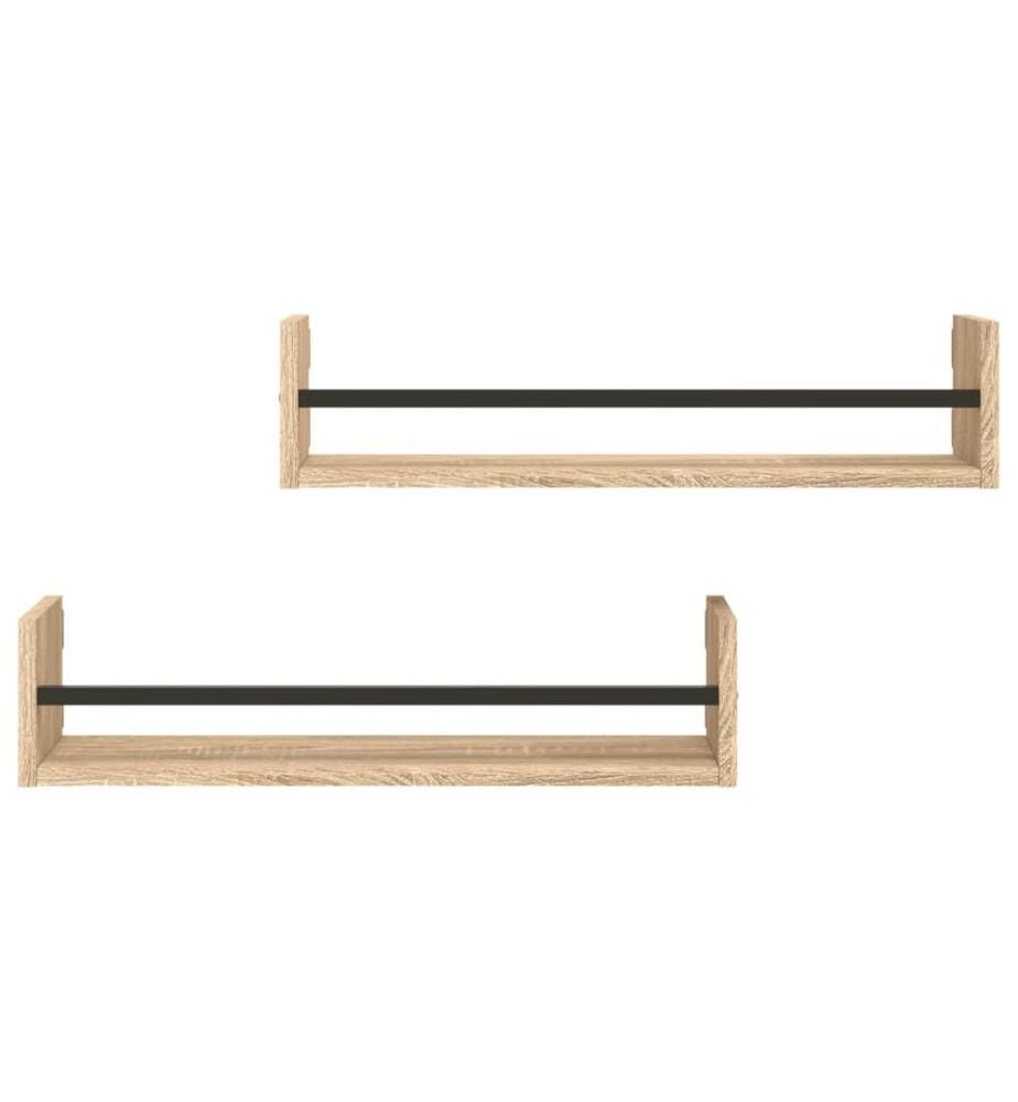 Wandregale mit Stangen 2 Stk. Sonoma-Eiche 60x16x14 cm