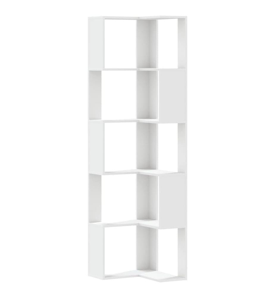 Bibliothèque d'angle à 5 niveaux blanc bois d'ingénierie