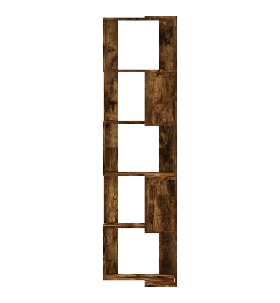 Bibliothèque d'angle à 5 niveaux chêne fumé bois d'ingénierie