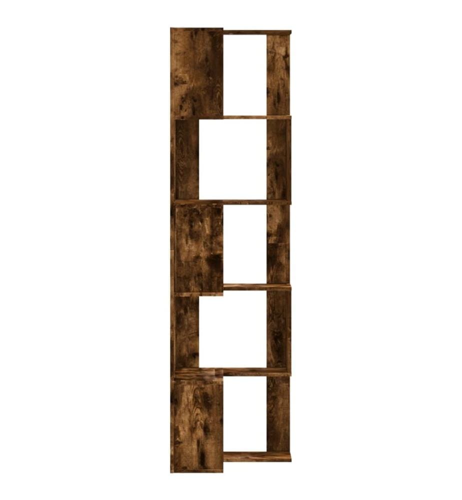 Bibliothèque d'angle à 5 niveaux chêne fumé bois d'ingénierie
