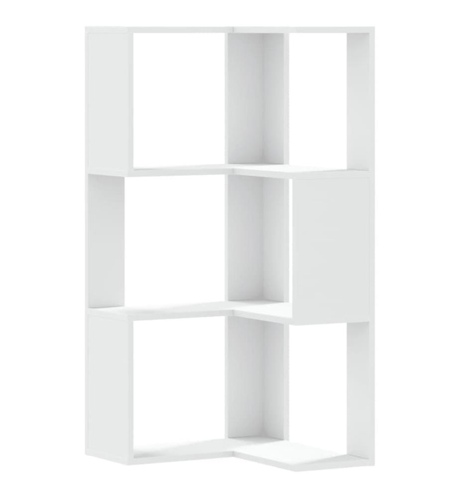 Bibliothèque d'angle à 3 niveaux blanc bois d'ingénierie