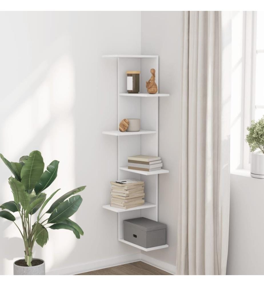 Wand-Eckregal Weiss 36,5x36,5x140 cm Holzwerkstoff