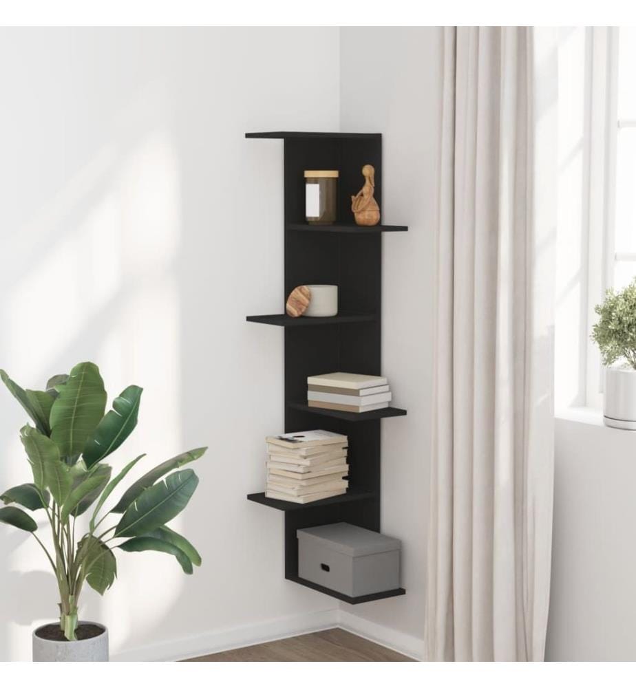 Wand-Eckregal Schwarz 36,5x36,5x140 cm Holzwerkstoff