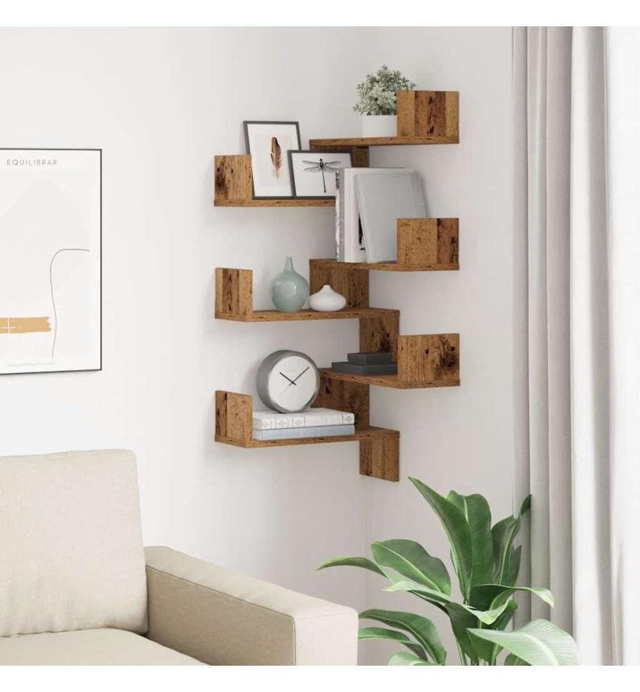 Wand-Eckregale 2 Stk. Altholz-Optik 40x40x49,5 Holzwerkstoff