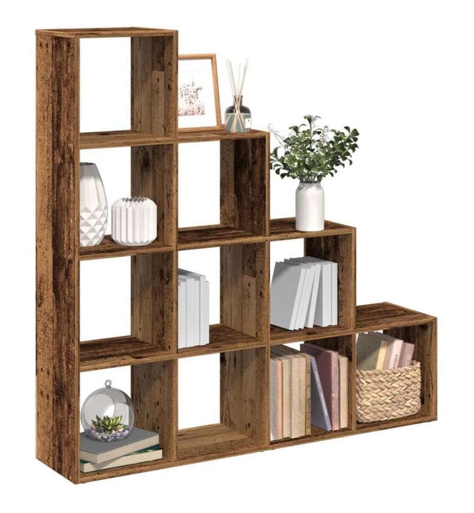 Étagère séparatrice de pièce à 4 niveaux vieux bois