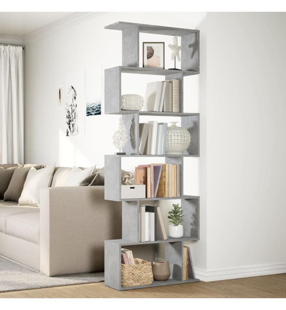 Raumteiler-Bücherregal 6 Etagen Betongrau 70x24x193 cm