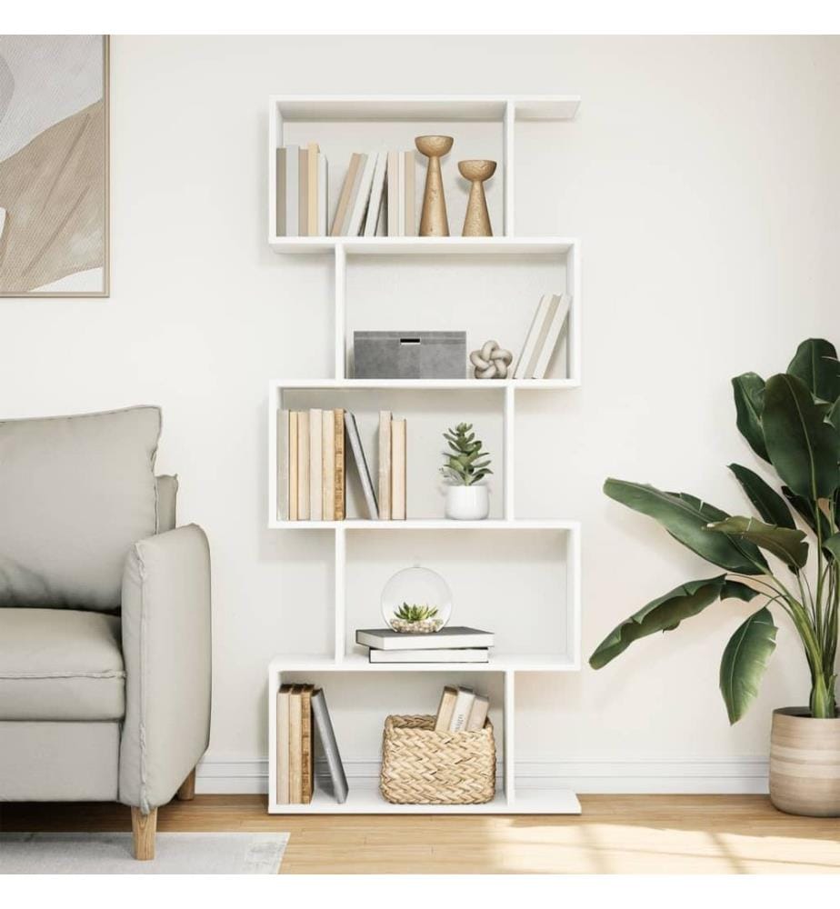 Bibliothèque séparateur de pièce à 5 niveaux Blanc 70 x 24 x 161 cm Bois d'ingénierie