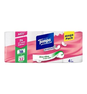 TEMPO - Papier toilette Smart Soft 16 Rouleaux, 4-couches, Blanc