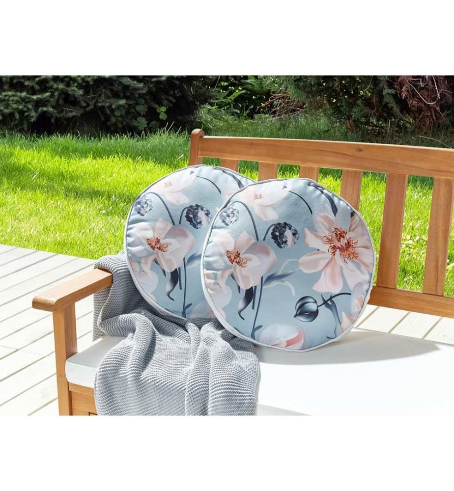 Gartenkissen 2er Set APRICALE Blumenmuster 40 x 40 cm Blau