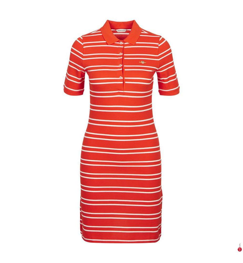 Piqué-Polokleid mit Streifen - Orange Rot