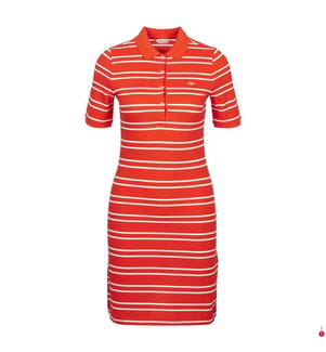 Piqué-Polokleid mit Streifen - Orange Rot