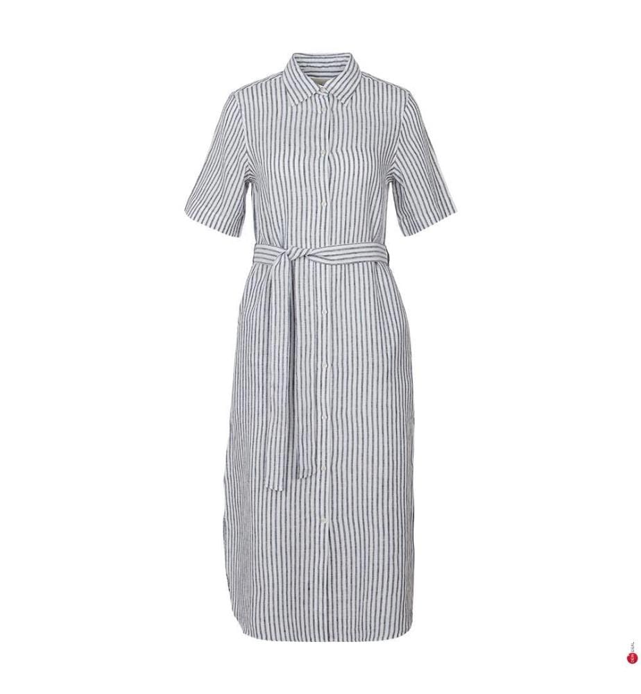 Robe-chemise rayée en lin Regular Fit - Bleu nuit