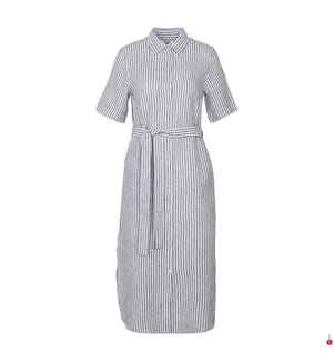 Robe-chemise rayée en lin Regular Fit - Bleu nuit