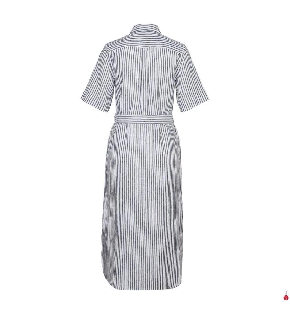 Robe-chemise rayée en lin Regular Fit - Bleu nuit