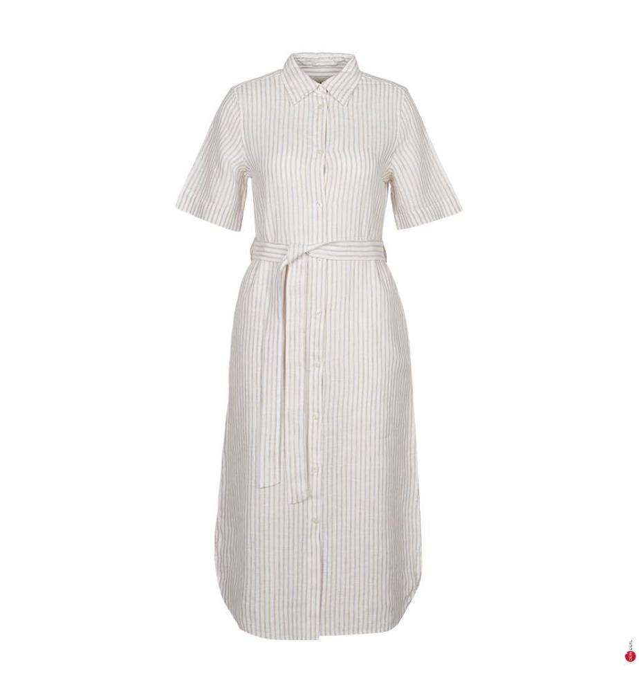 Gestreiftes Hemdblusenkleid aus Leinen Regular Fit - Trockener Sand
