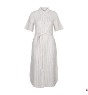 Gestreiftes Hemdblusenkleid aus Leinen Regular Fit - Trockener Sand