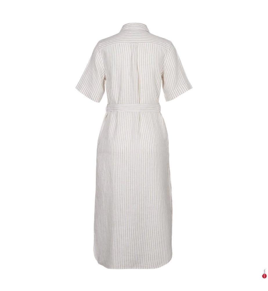 Gestreiftes Hemdblusenkleid aus Leinen Regular Fit - Trockener Sand