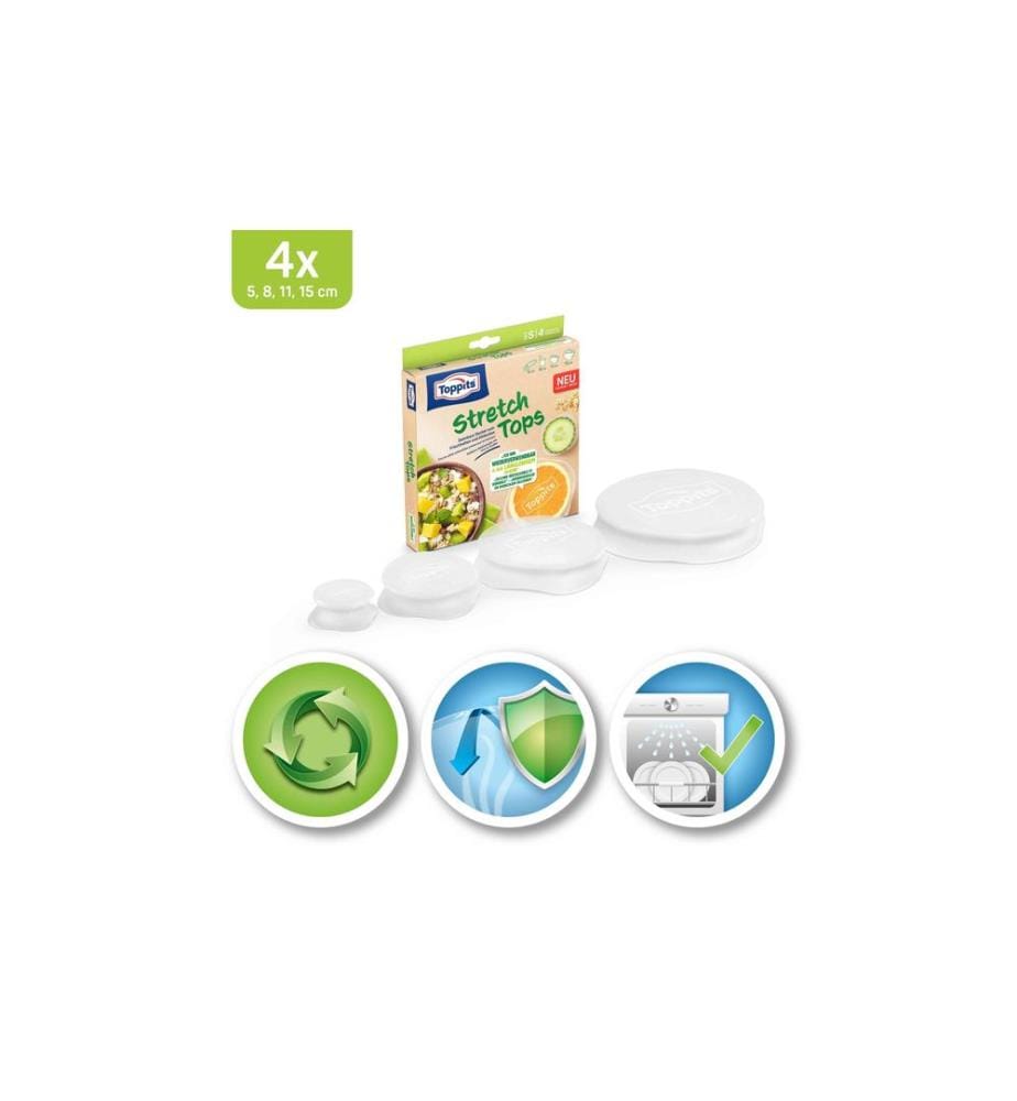 TOPPITS - Frischhalte Abdeckhaube Stretch Tops 4 Stück, Transparent