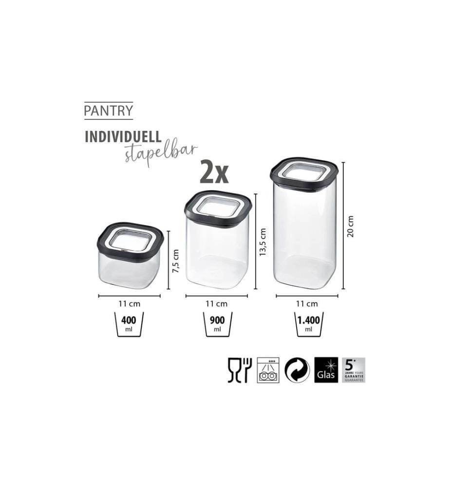 GEFU Barattolo per conservazione Pantry set da 4, 400 ml/ 2x 900 ml/ 1400 ml