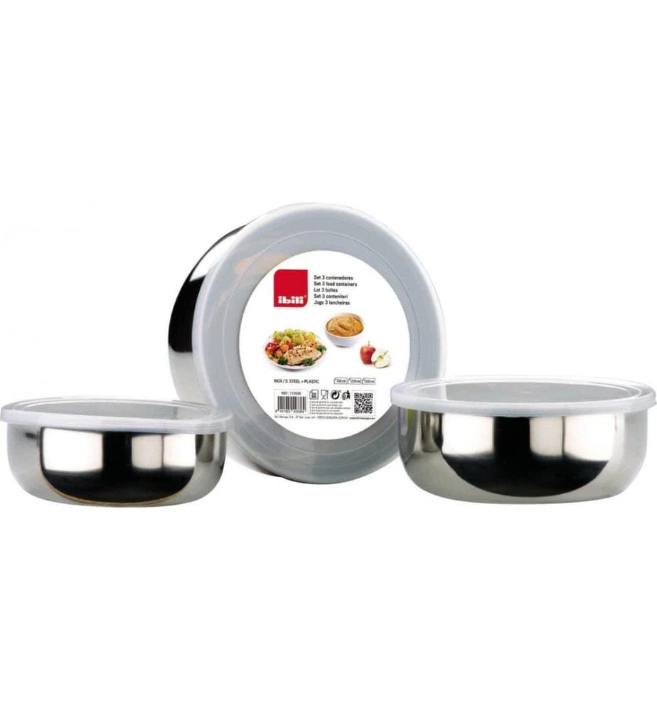 Lot de 3 récipients Ibili en acier inoxydable 14+16+18 cm, 3 pièces, argent