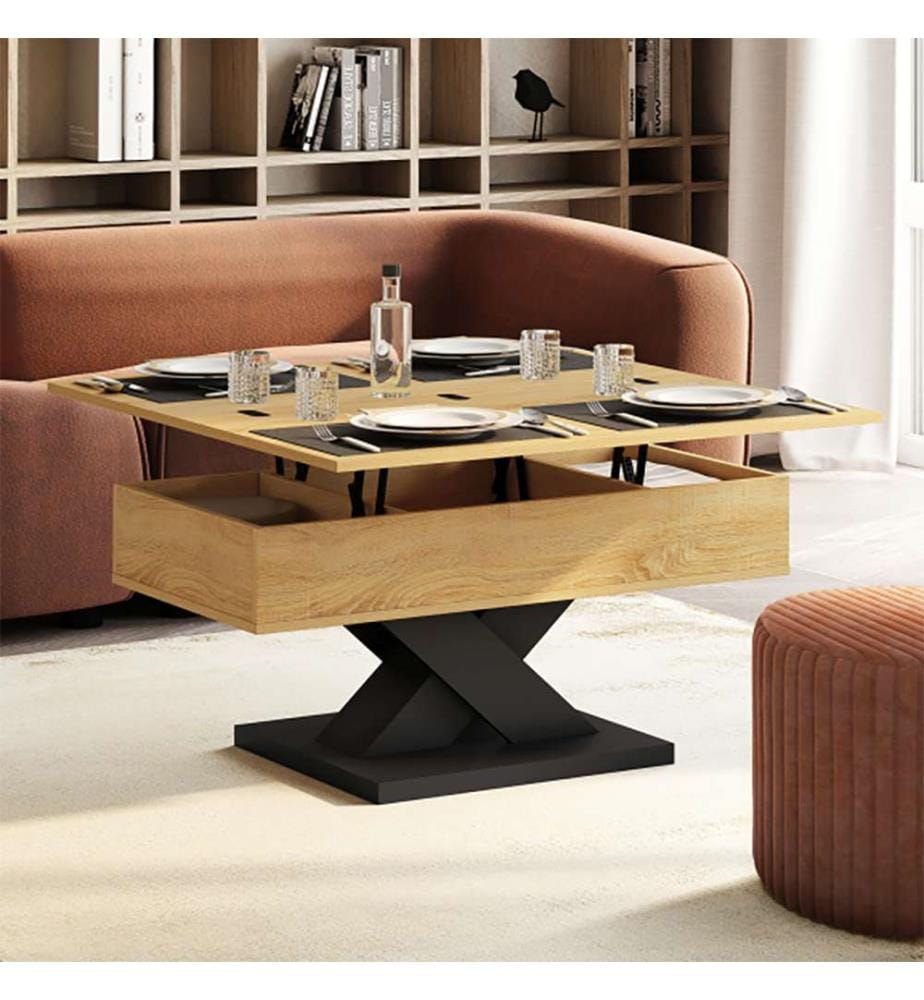 Table basse Alexia avec plateau relevable et dépliant 