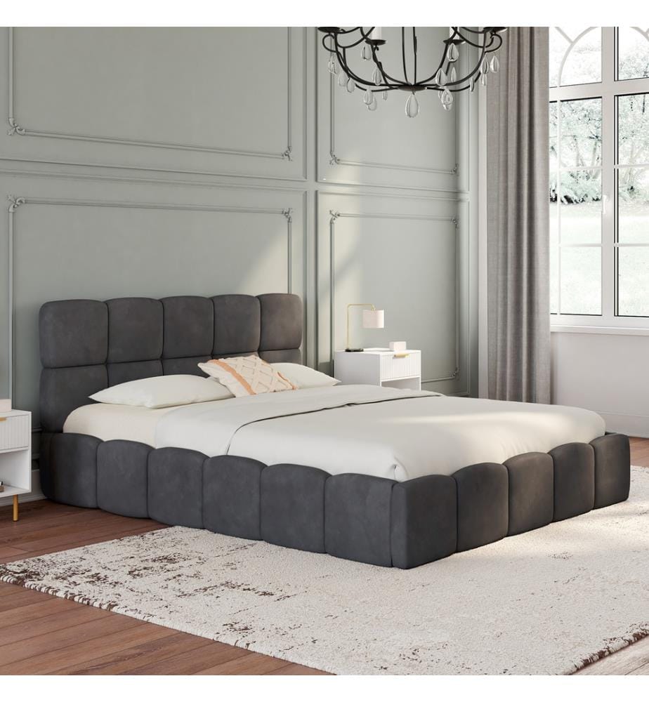Lit coffre Bubble avec sommier et tête de lit 140x190cm - Gris