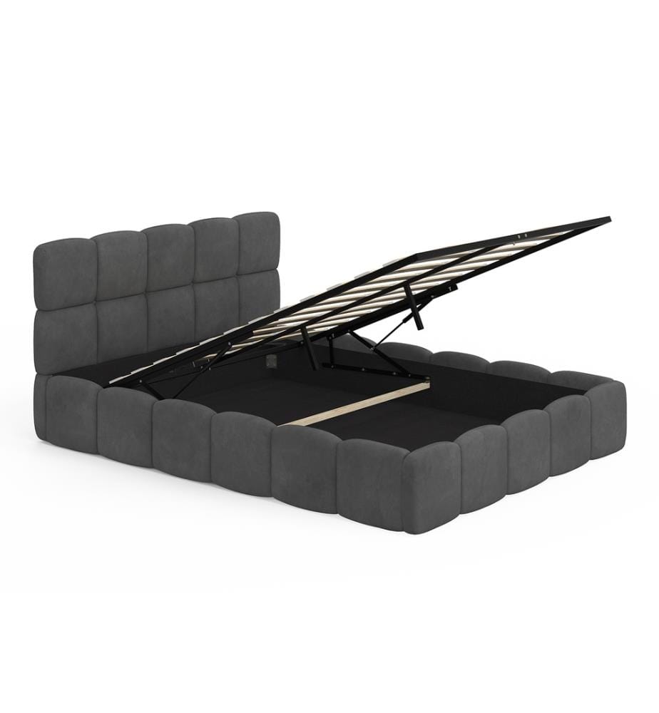 Lit coffre Bubble avec sommier et tête de lit 140x190cm - Gris