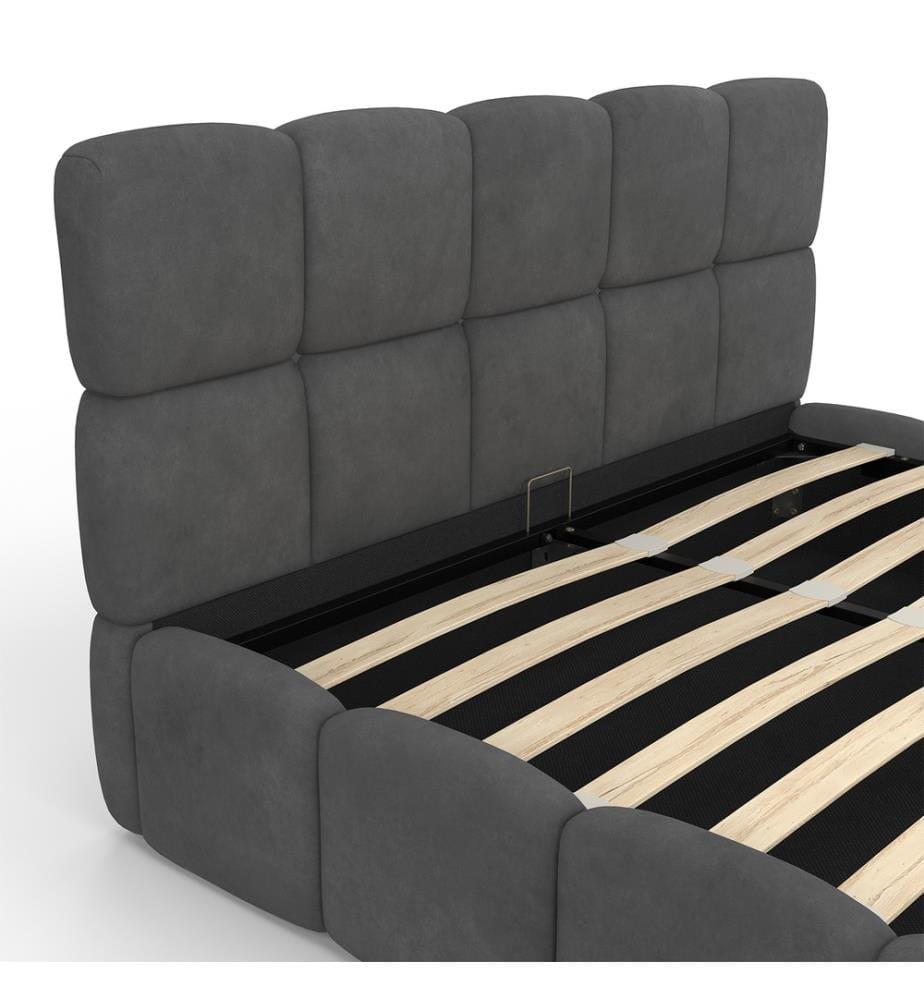Lit coffre Bubble avec sommier et tête de lit 140x190cm - Gris