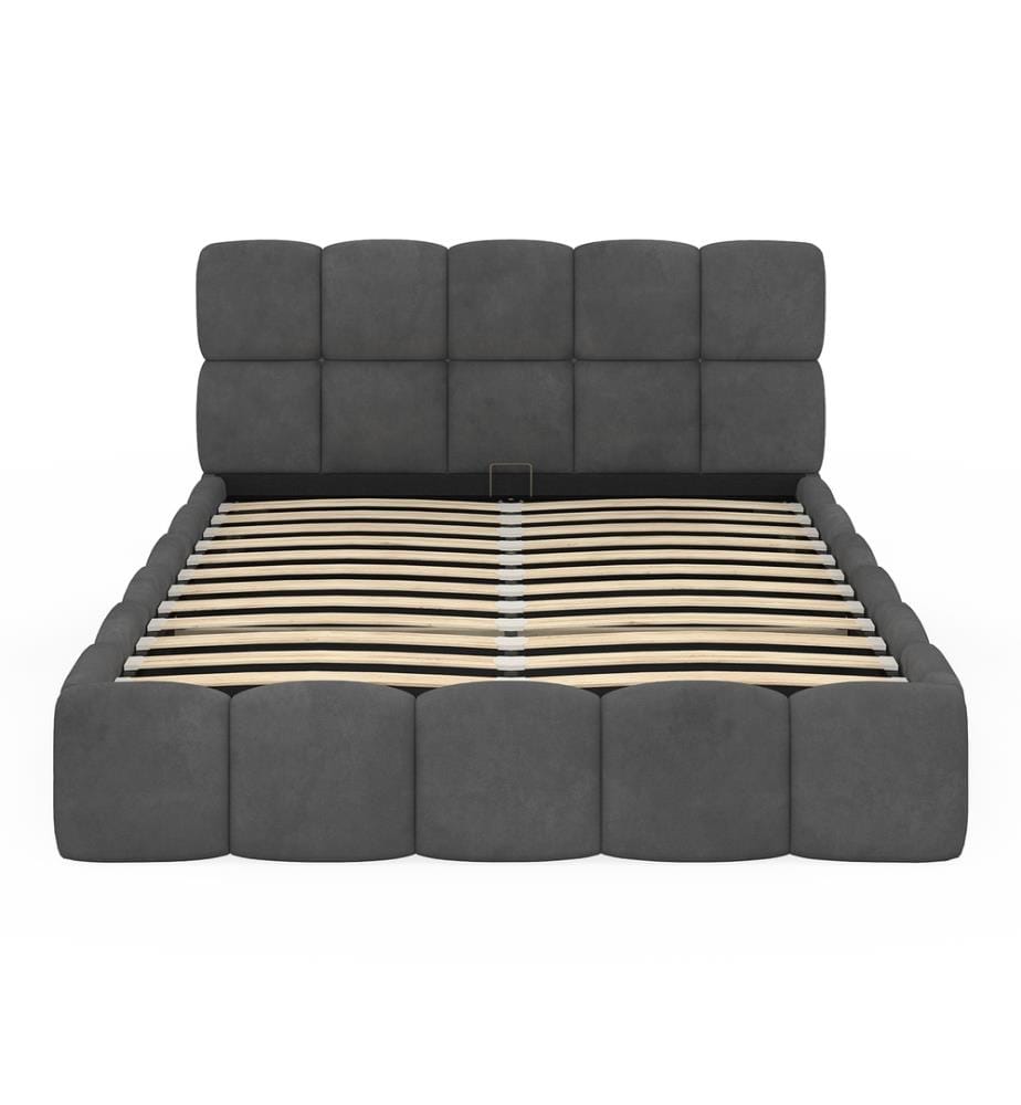 Lit coffre Bubble avec sommier et tête de lit 140x190cm - Gris