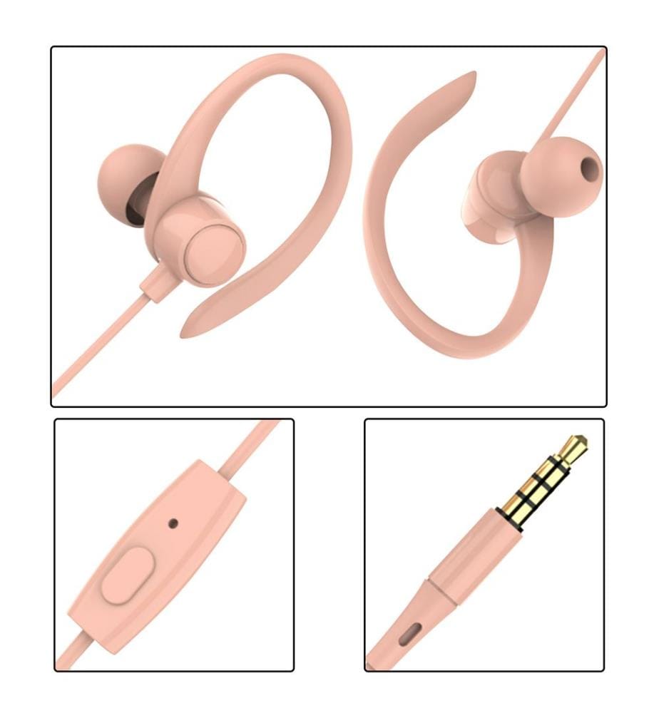 Écouteurs sport filaires S07 avec maintien optimal, micro et bouton de commande intégrés 4,2 x 2,5 x 4 cm - Rose clair