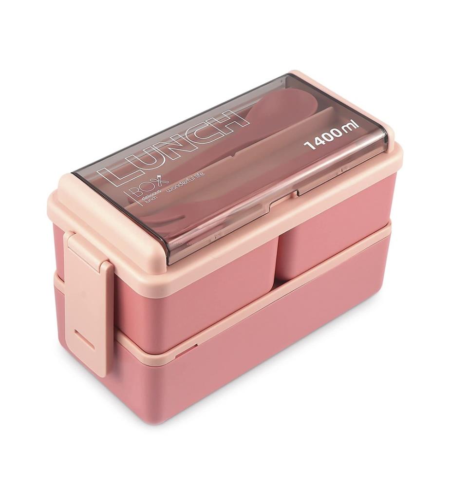 1400 ml two-tier airtight lunch box - Light pink