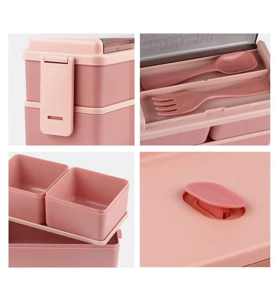 1400 ml two-tier airtight lunch box - Light pink