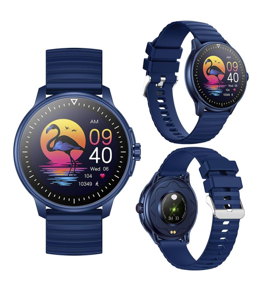 Montre connectée ZW45 avec notifications d'applications, appels Bluetooth, tensiomètre et moniteur d'oxygène, couronne multifonction 4,9 x 1,1 x 4,7 cm - Bleu