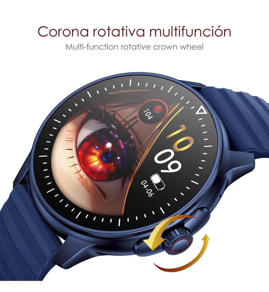 Montre connectée ZW45 avec notifications d'applications, appels Bluetooth, tensiomètre et moniteur d'oxygène, couronne multifonction 4,9 x 1,1 x 4,7 cm - Bleu