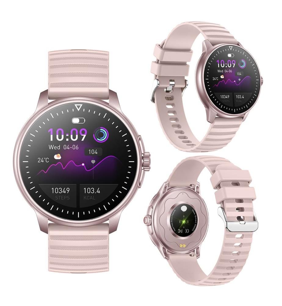 Montre connectée ZW45 avec notifications d'applications, appels Bluetooth, tensiomètre et moniteur d'oxygène, couronne multifonction 4,9 x 1,1 x 4,7 cm - Rose