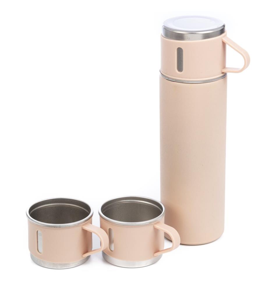 500 ml Thermosflasche und 3 Thermobecher - Hellrosa