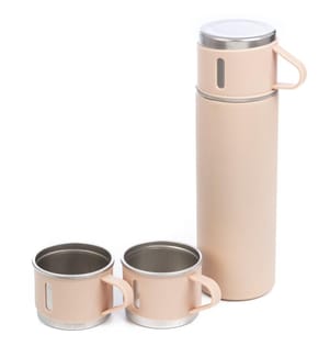 500 ml Thermosflasche und 3 Thermobecher - Hellrosa