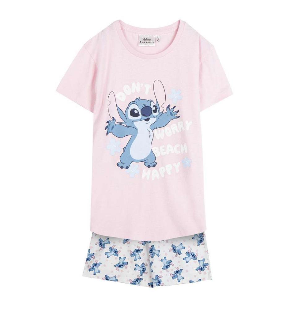 2-teiliges Set: Kurzer Pyjama aus Jersey mit Stickmuster - Rosa