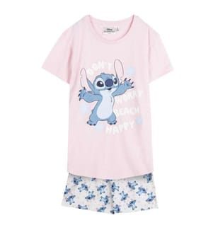 2-teiliges Set: Kurzer Pyjama aus Jersey mit Stickmuster - Rosa