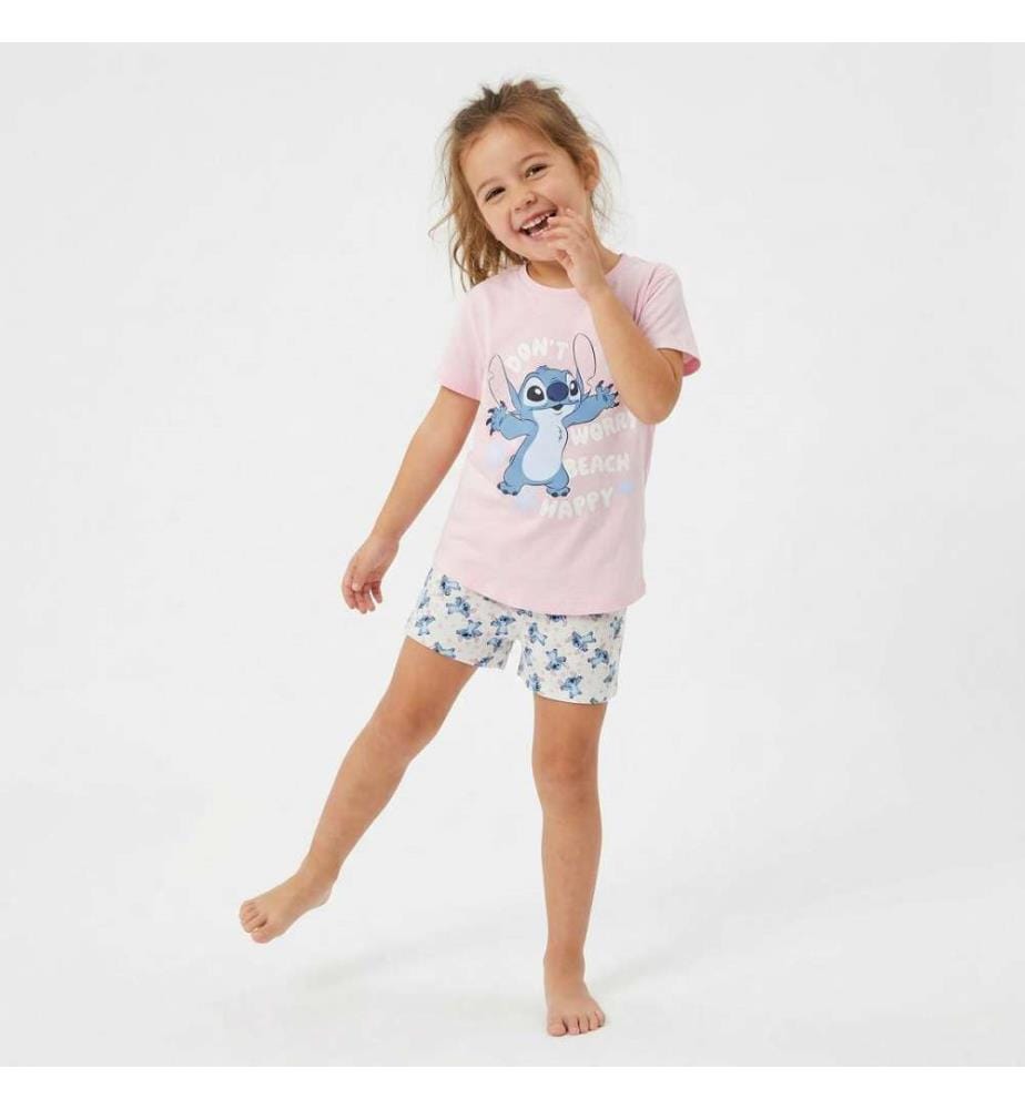 2-teiliges Set: Kurzer Pyjama aus Jersey mit Stickmuster - Rosa