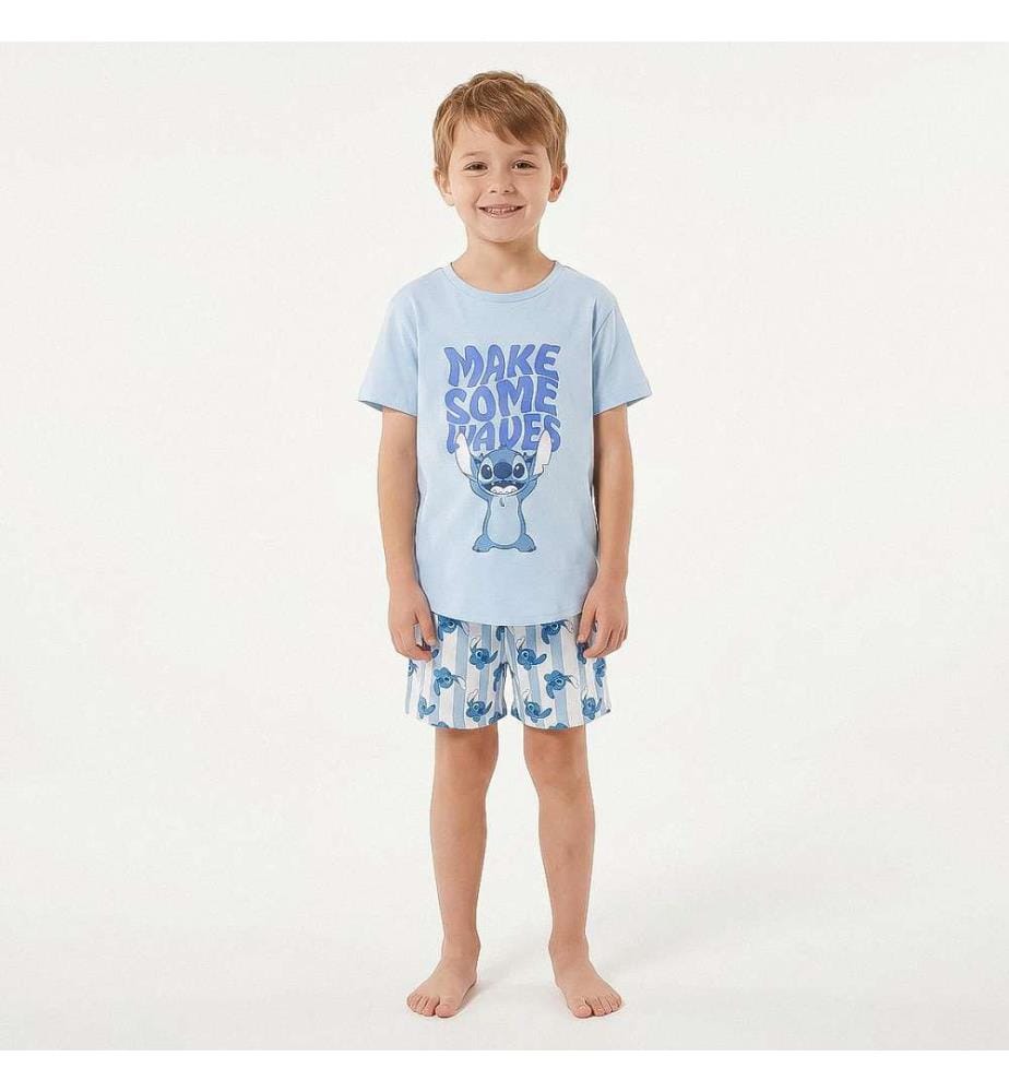 Stitch Jersey Short-Sleeved 2-Piece Pajama Set - Blue