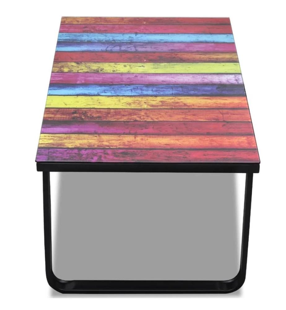 Table basse avec impression d'arc-en-ciel Dessus en verre