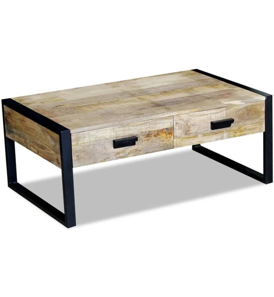 Table basse avec 2 tiroirs Bois de manguier massif 100x60x40 cm